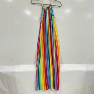 NWT  Medium Rainbow Maxi Halter Dress Boho Resort Summer Dopamine Dressing Reort